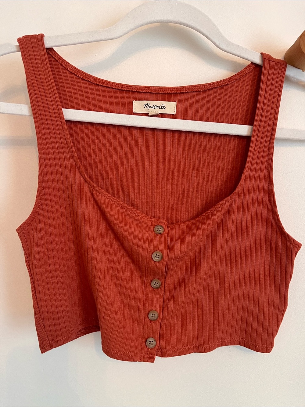 Madewell Ribbed Button-Front Crop Tank in Terracotta